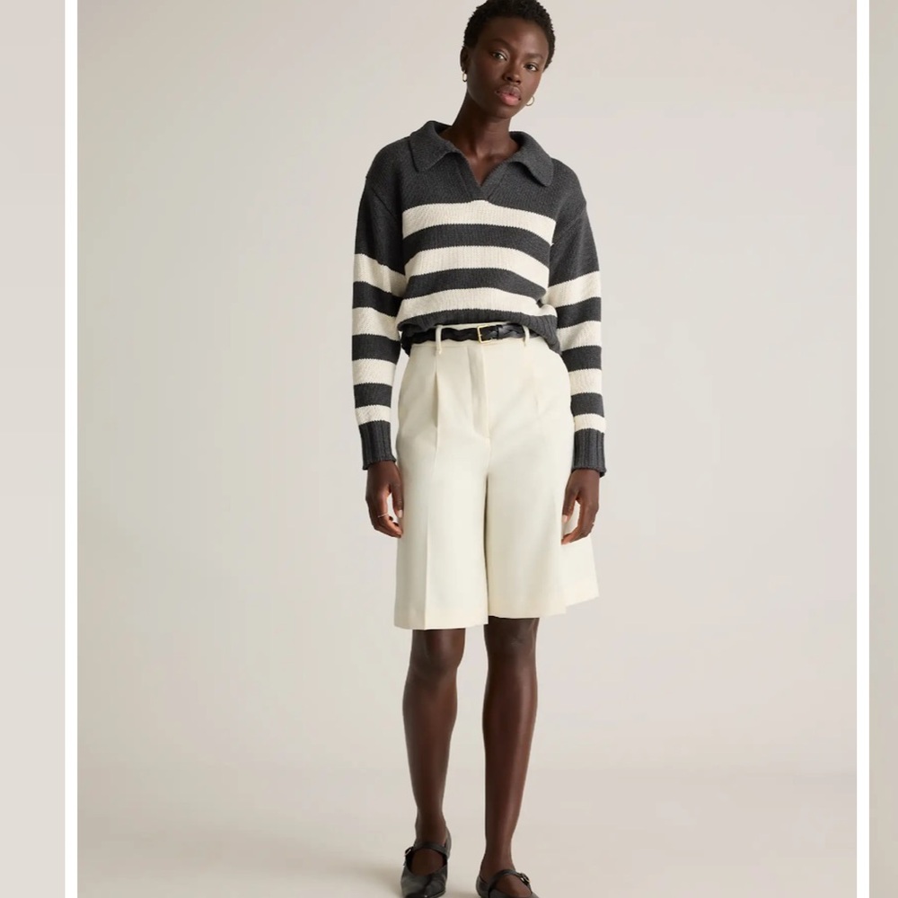 Quince 100% Organic Cropped Cotton Polo Sweater Charcoal/Off White XS - Picture 2 of 12